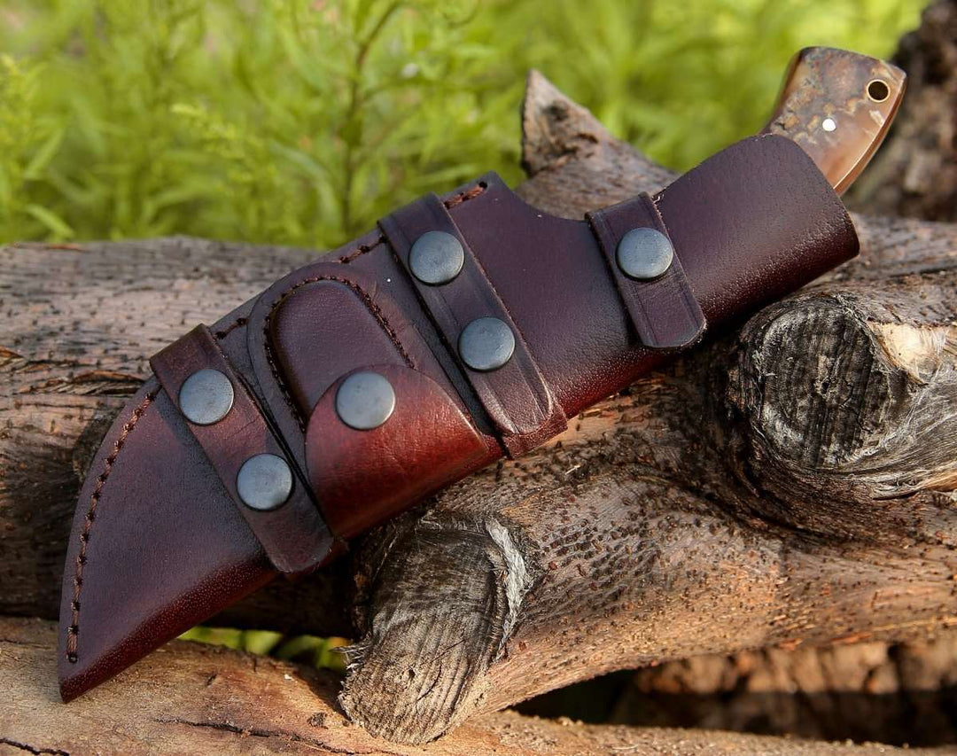 Blast Damascus Tracker Knife with Ram Horn Handle - Shokunin USA