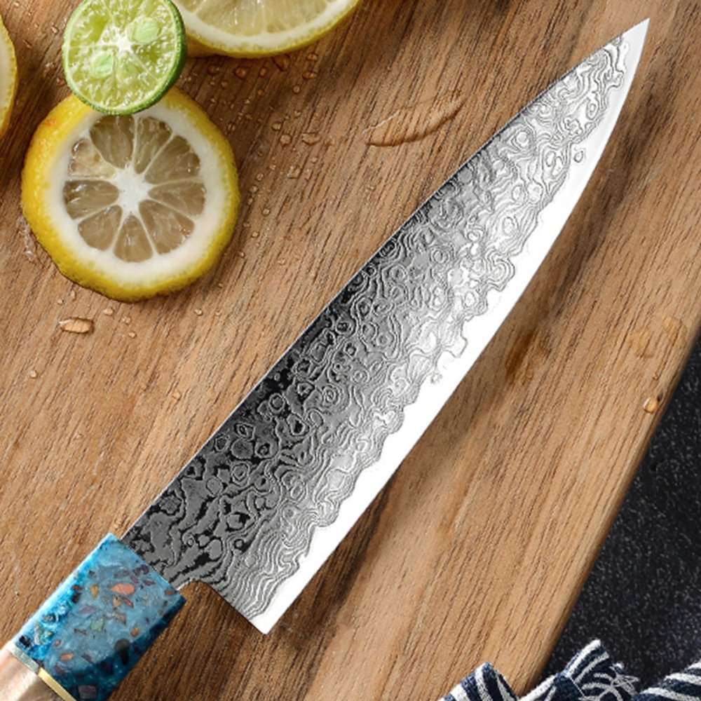Chef knife - Cascade Damascus Chef Knife with Exotic Olive Wood &amp; Resin Handle - Shokunin USA