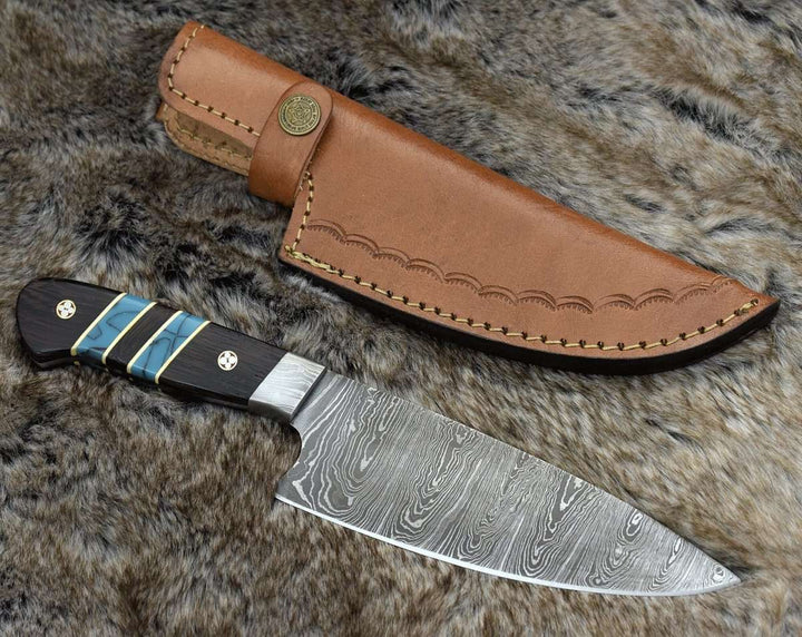 Chef knife - Epicurian Damascus Chef Knife with Exotic Wenge Wood &amp; Turquoise Handle - Shokunin USA