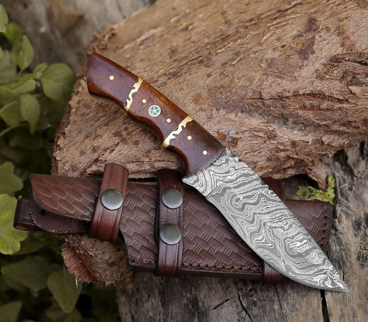 Fang Damascus Camp Knife with Rose Wood Handle - Shokunin USA
