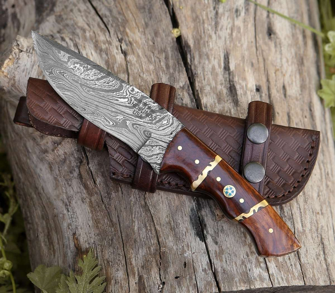 Fang Damascus Camp Knife with Rose Wood Handle - Shokunin USA