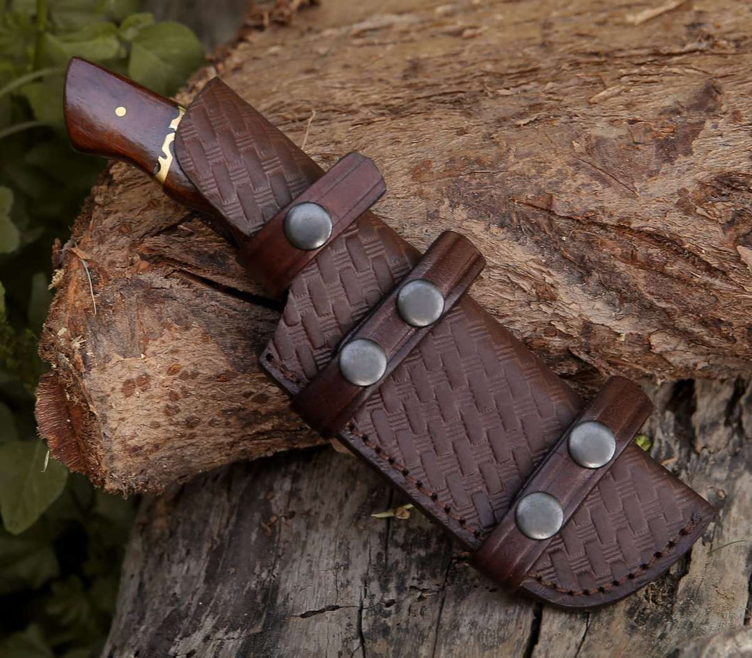 Fang Damascus Camp Knife with Rose Wood Handle - Shokunin USA