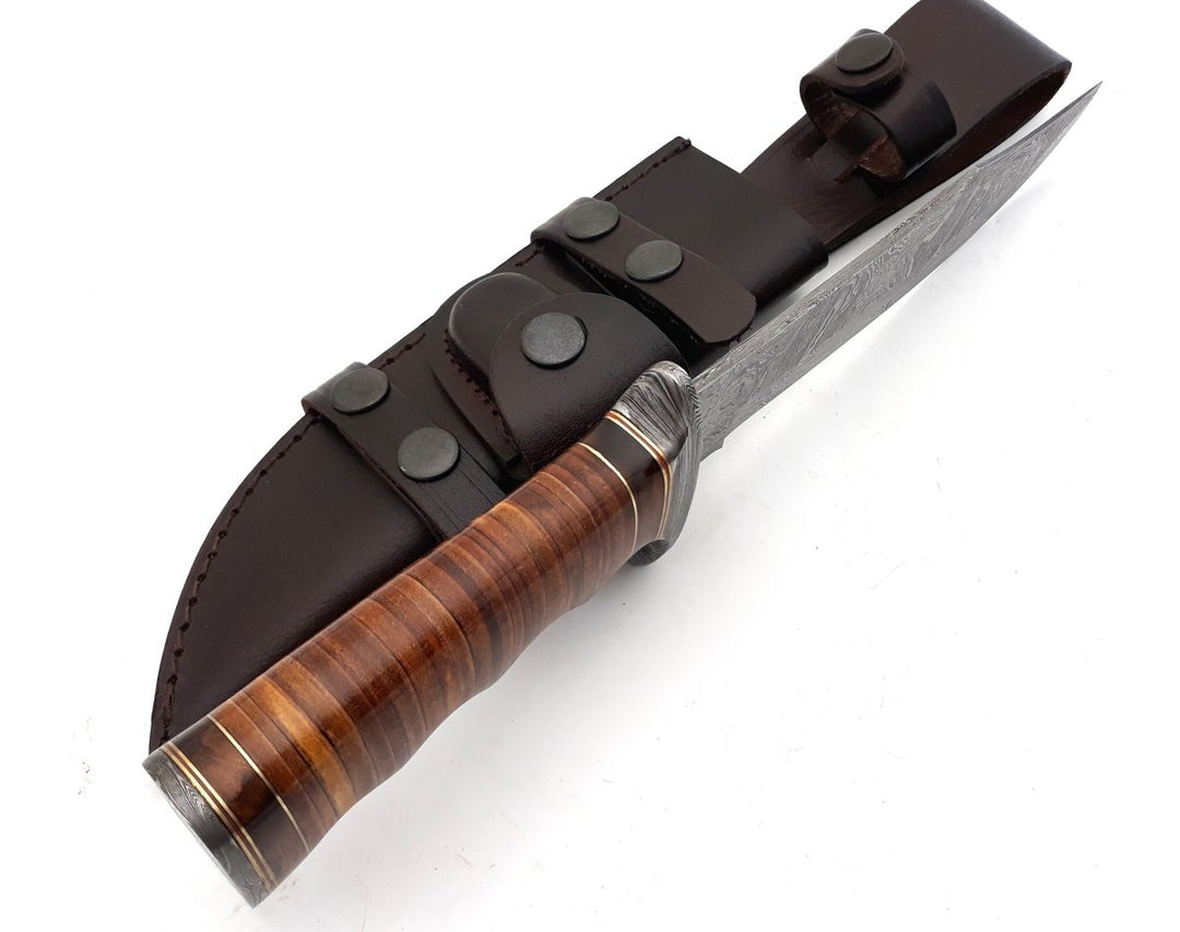 Flux Bowie Knife with Stacked Leather Handle - Shokunin USA