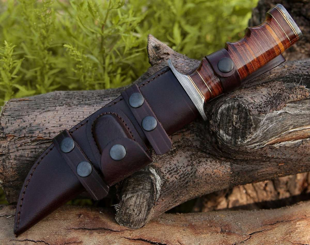 Flux Bowie Knife with Stacked Leather Handle - Shokunin USA
