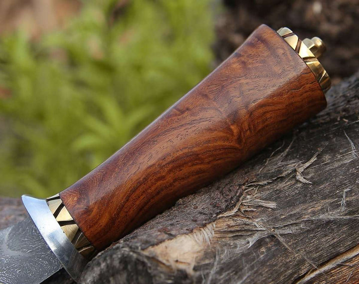 Holy Defender Damascus Hunting Knife with Exotic Rose Wood Handle - Shokunin USA
