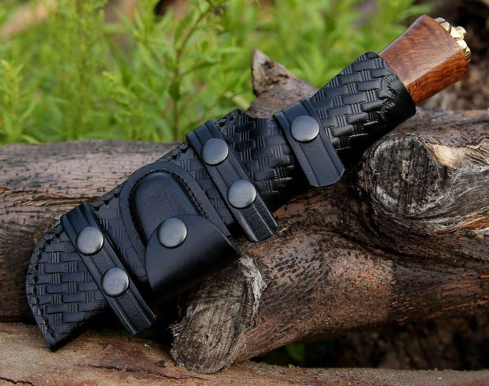 Holy Defender Damascus Hunting Knife with Exotic Rose Wood Handle - Shokunin USA