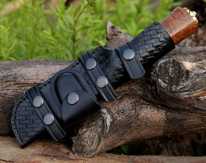 Holy Defender Damascus Hunting Knife with Exotic Rose Wood Handle - Shokunin USA
