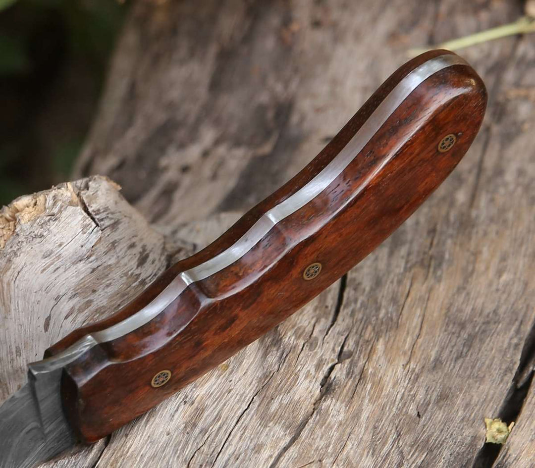 Huntsman Damascus Kukri Knife with Exotic Rose Wood Handle - Shokunin USA