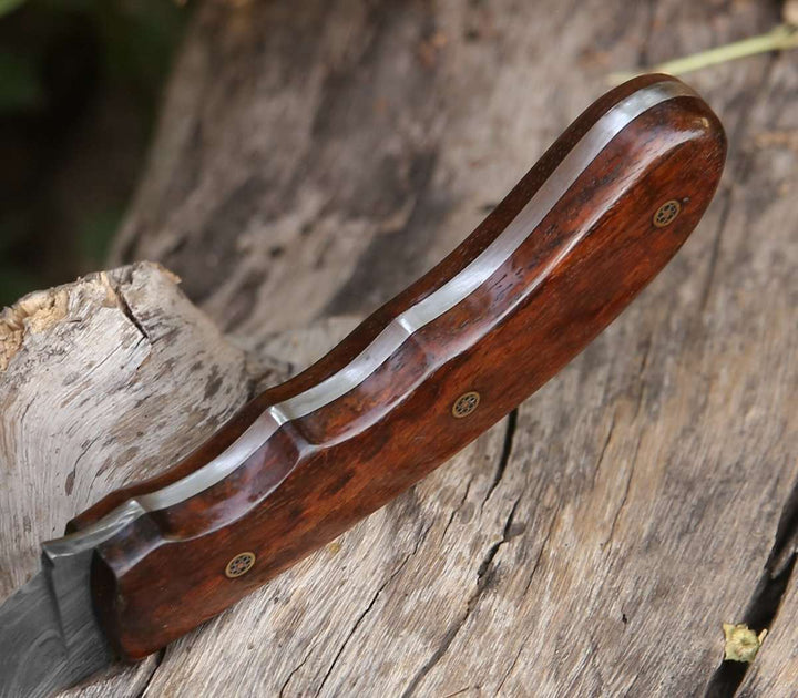 Huntsman Damascus Kukri Knife with Exotic Rose Wood Handle - Shokunin USA