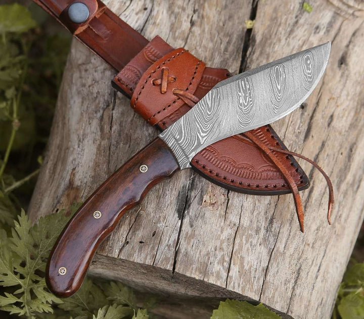 Huntsman Damascus Kukri Knife with Exotic Rose Wood Handle - Shokunin USA