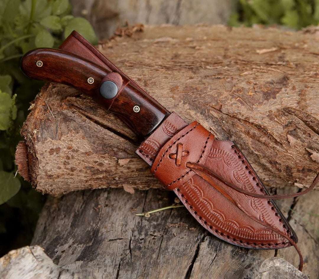 Huntsman Damascus Kukri Knife with Exotic Rose Wood Handle - Shokunin USA