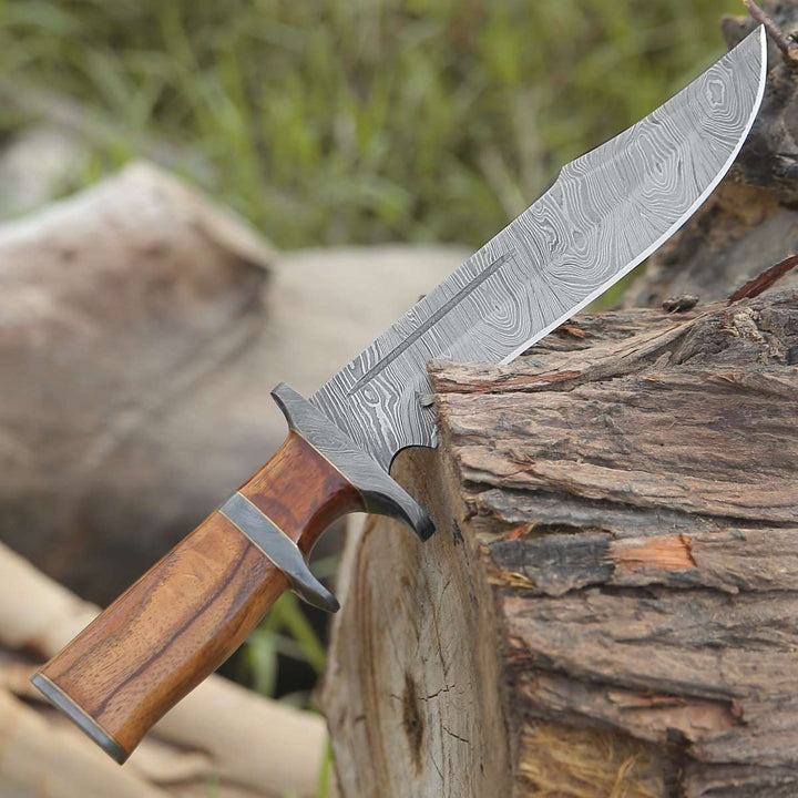 Innovator Damascus Bowie Knife with Rosewood Handle - Shokunin USA