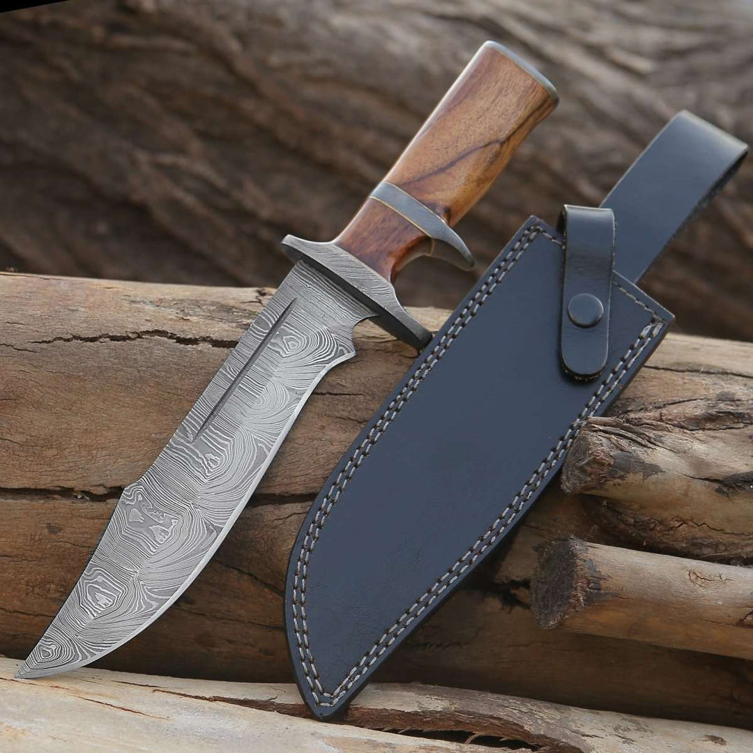 Innovator Damascus Bowie Knife with Rosewood Handle - Shokunin USA