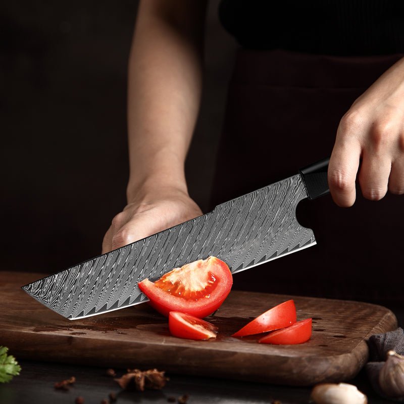Chef Knife - Kotetsu Handmade Japanese VG10 Damascus Nakiri Knife with Exotic Rose Wood &amp; Resin Handle - Shokunin USA