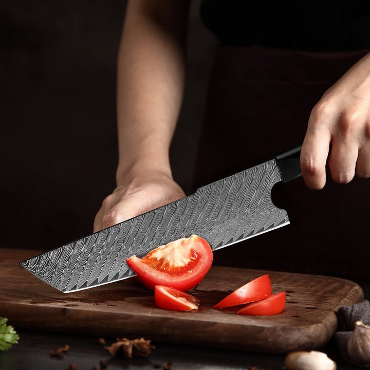 Chef Knife - Kotetsu Handmade Japanese VG10 Damascus Nakiri Knife with Exotic Rose Wood &amp; Resin Handle - Shokunin USA