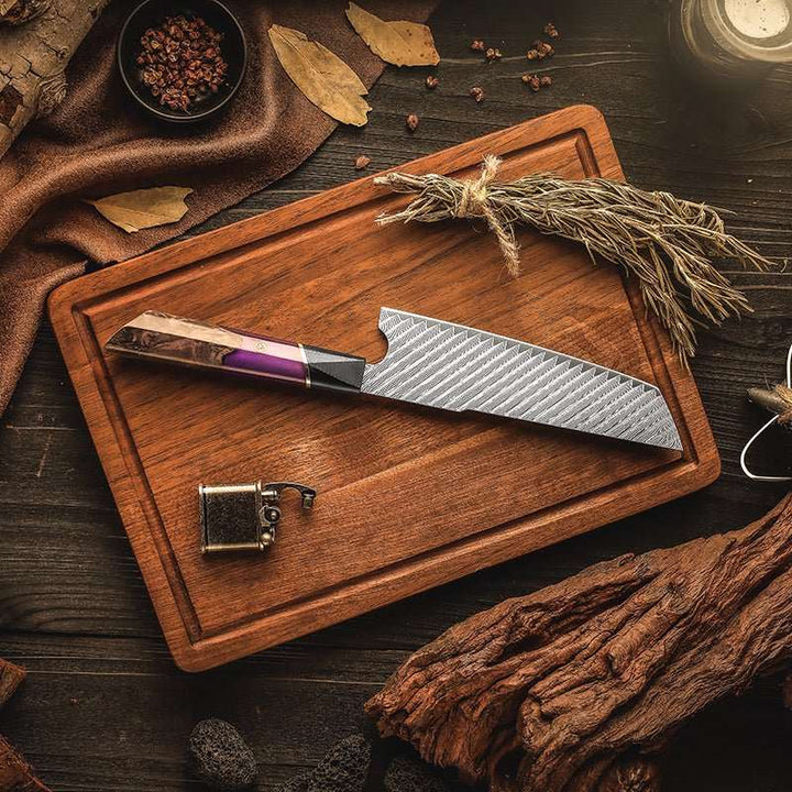 Chef Knife - Kotetsu Handmade Japanese VG10 Damascus Nakiri Knife with Exotic Rose Wood &amp; Resin Handle - Shokunin USA