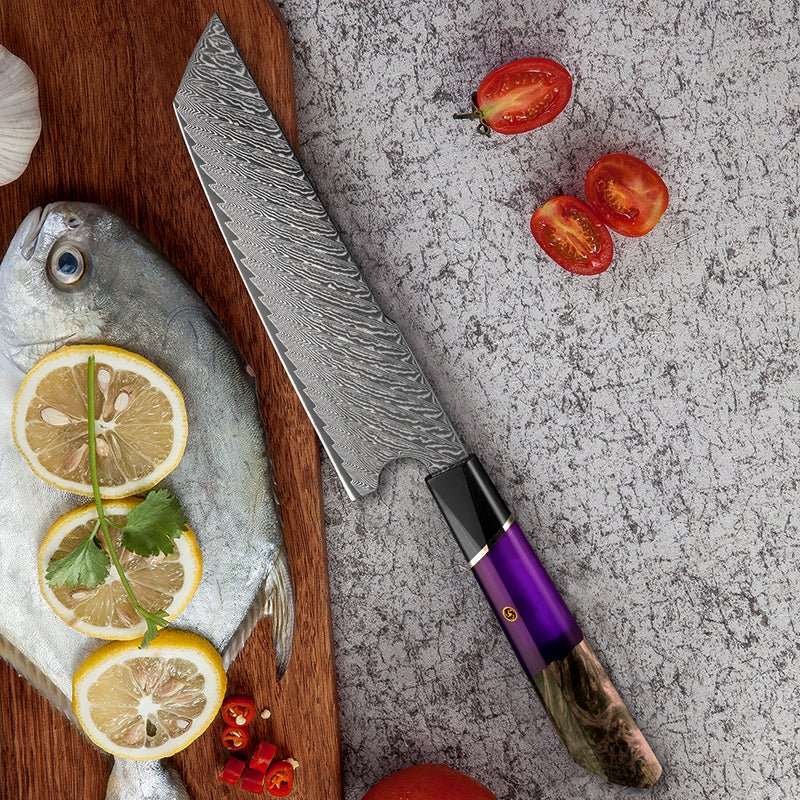 Chef Knife - Kotetsu Handmade Japanese VG10 Damascus Nakiri Knife with Exotic Rose Wood & Resin Handle - Shokunin USA