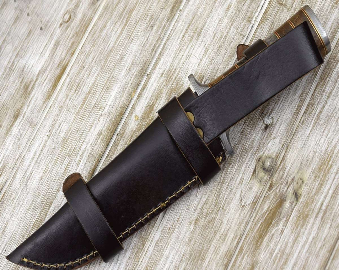 Utility Knife - Kris Damascus Hunting Bowie Knife with Exotic Rose wood &amp; Bone handle - Shokunin USA