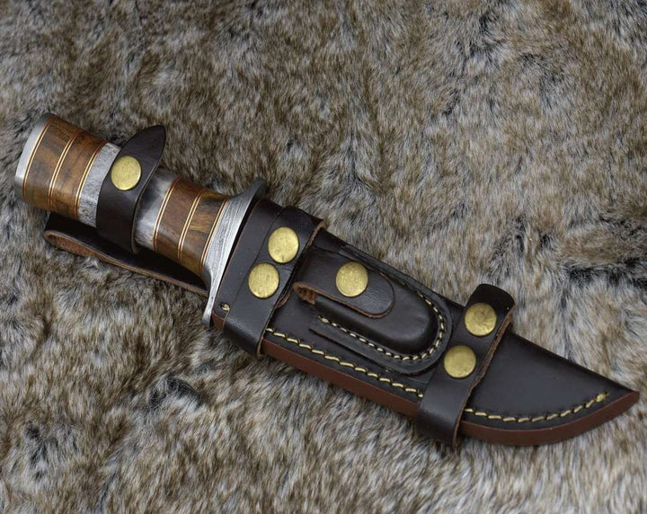 Utility Knife - Kris Damascus Hunting Bowie Knife with Exotic Rose wood &amp; Bone handle - Shokunin USA