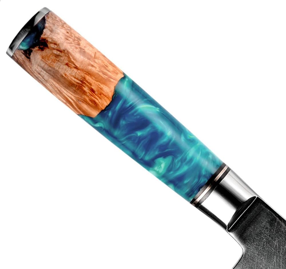 Chef knife - Kurenai VG10 Chef Knife Damascus Santoku Knife with Exotic Olive Wood &amp; River Handle - Shokunin USA