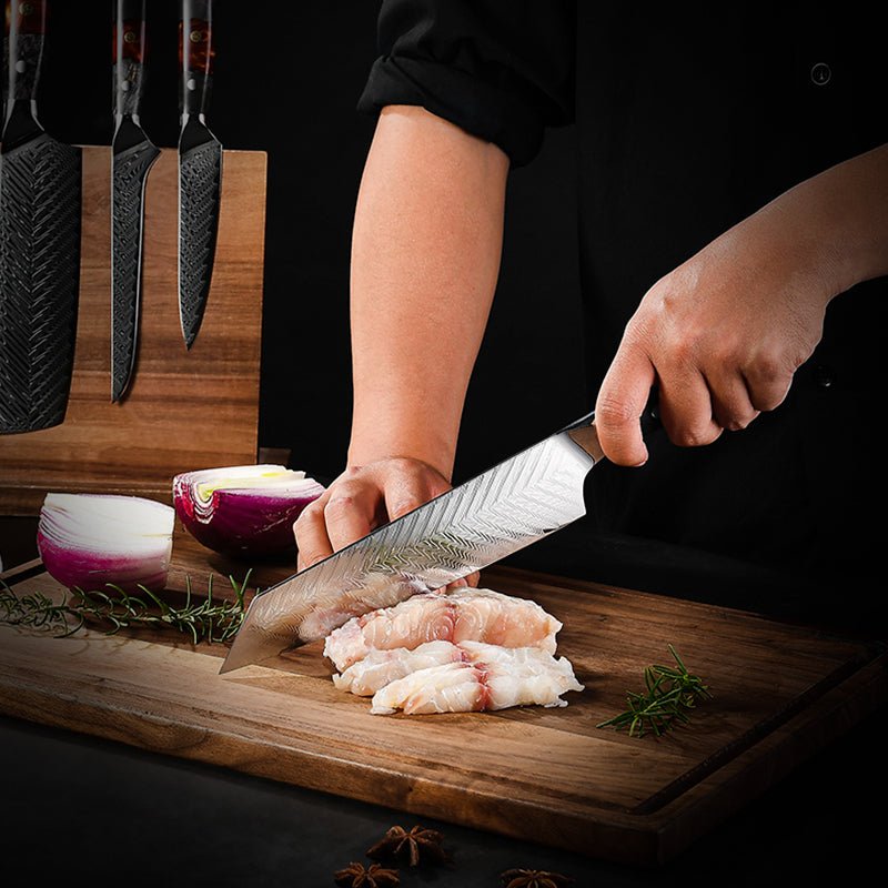 Supreme VG10 8-Pc Professional Chef Knife Set with Stained Olive Wood Handle &amp; Sheath - Shokunin USA