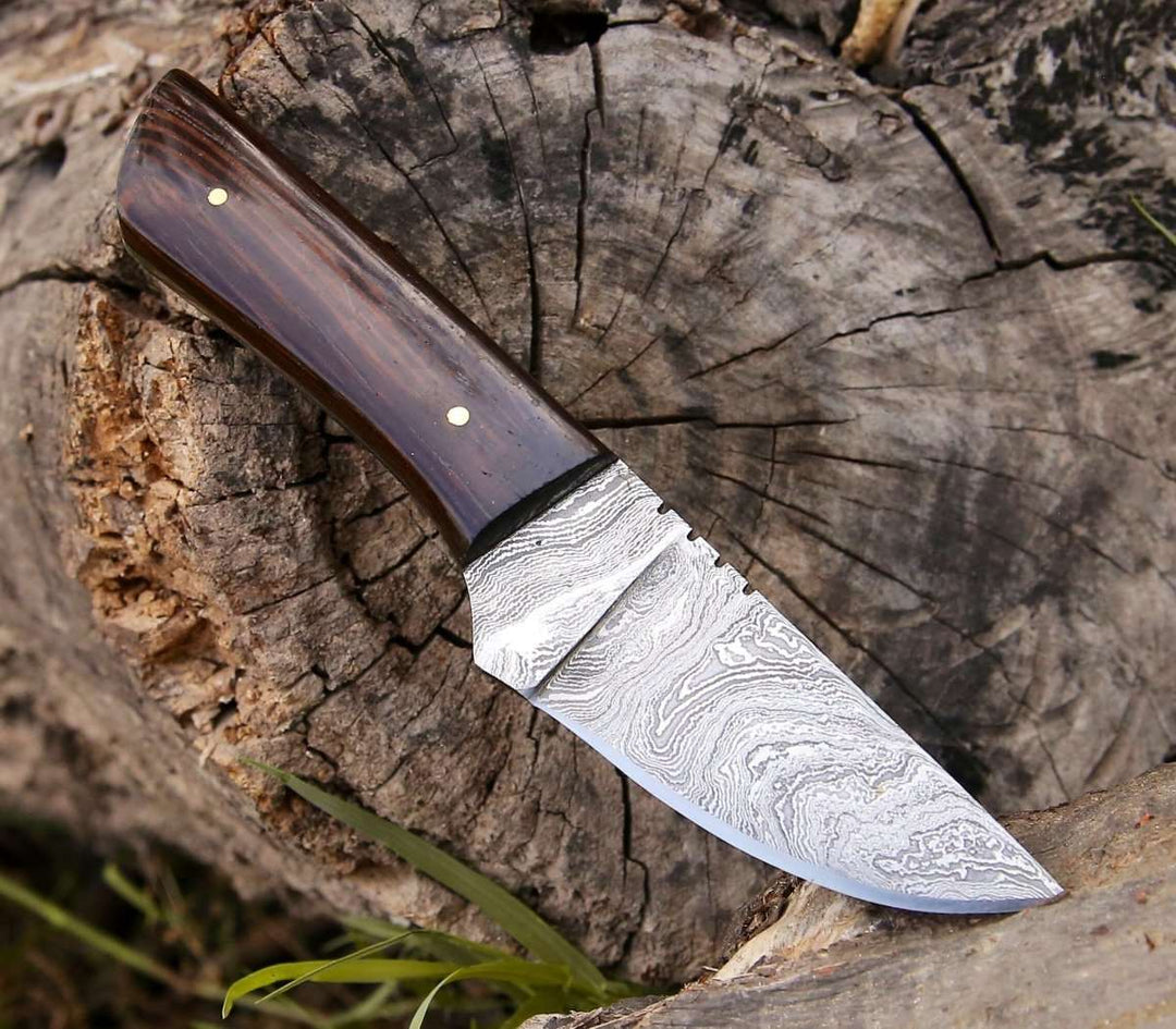 Legacy Damascus Skinning Knife with Exotic Wenge Wood Handle - Shokunin USA