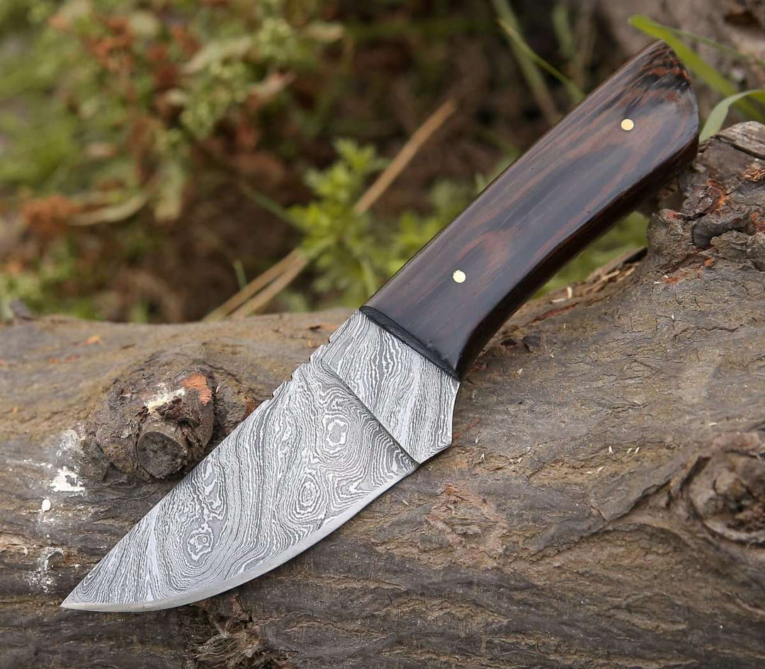 Legacy Damascus Skinning Knife with Exotic Wenge Wood Handle - Shokunin USA