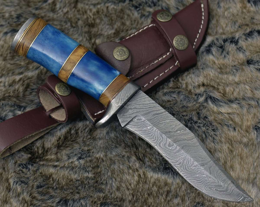 handmade damascus hunting knife with olive wood handle - Lightbane Damascus Big Game Hunting Knife - Shokunin USA