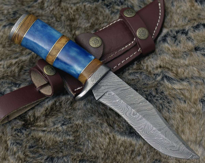 handmade damascus hunting knife with olive wood handle - Lightbane Damascus Big Game Hunting Knife - Shokunin USA