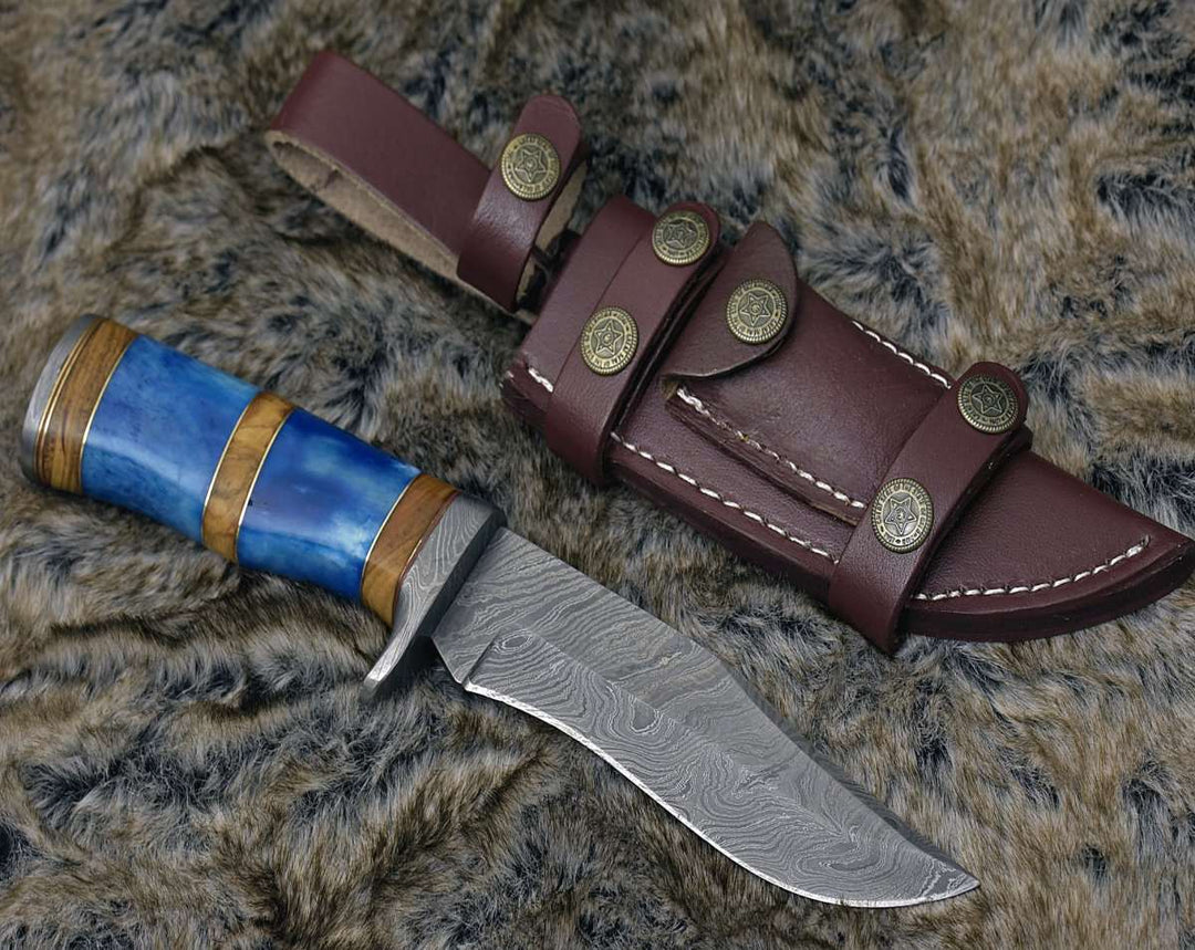 7 inch hunting knife with olive wood handle - Lightbane Damascus Big Game Hunting Knife with Bone, Olive Wood Handle &amp; Sheath - Shokunin USA