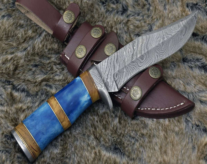 damascus hunting knife with bone handle - Lightbane Damascus Big Game Hunting Knife with Bone, Olive Wood Handle &amp; Sheath - Shokunin USA