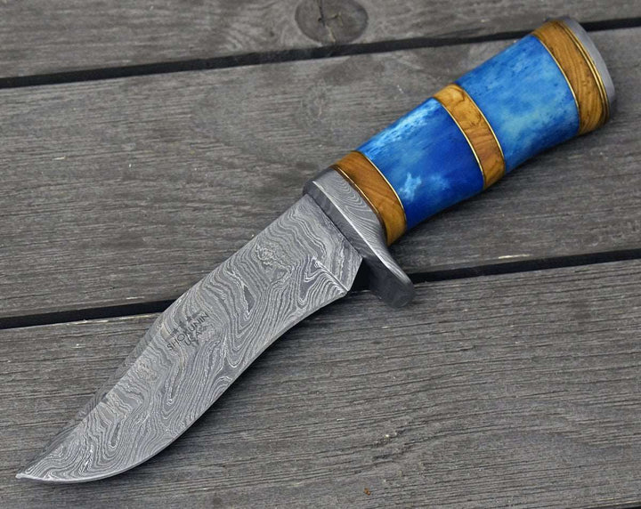personalized damascus hunting knife with olive wood handle - Lightbane Damascus Big Game Hunting Knife - Shokunin USA