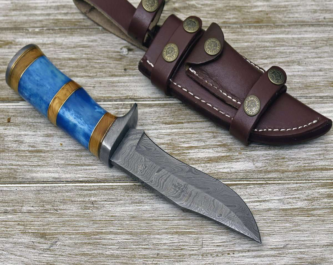 7 inch damascus hunting knife - Lightbane Damascus Big Game Hunting Knife with Bone, Olive Wood Handle &amp; Sheath - Shokunin USA