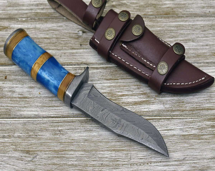 7 inch damascus hunting knife - Lightbane Damascus Big Game Hunting Knife with Bone, Olive Wood Handle &amp; Sheath - Shokunin USA