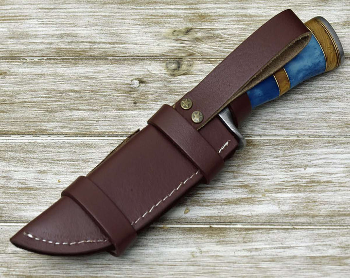 hunting knife with olive wood handle - Lightbane Damascus Big Game Hunting Knife with Bone, Olive Wood Handle &amp; Sheath - Shokunin USA