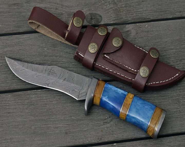 handcrafted damascus hunting knife with olive wood handle - Lightbane Damascus Big Game Hunting Knife - Shokunin USA