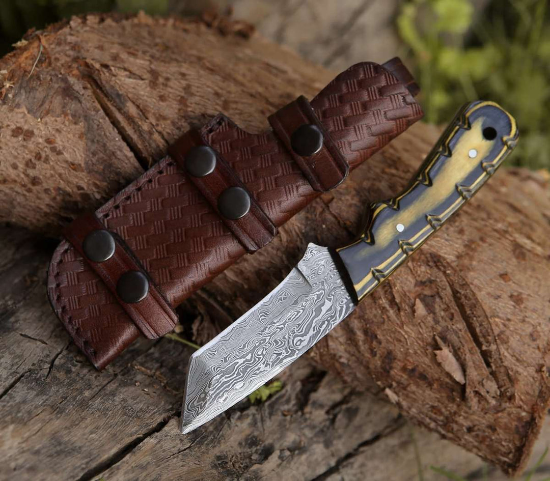 Marauder Damascus Tanto Knife with Pakkawood Handle - Shokunin USA