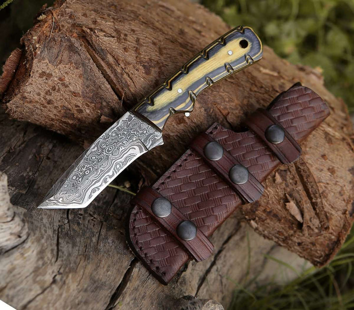 Marauder Damascus Tanto Knife with Pakkawood Handle - Shokunin USA