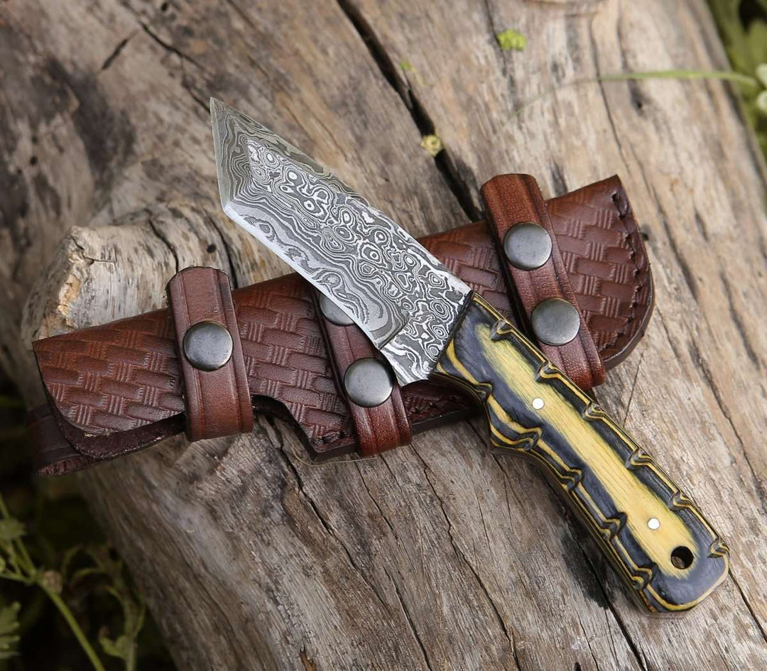 Marauder Damascus Tanto Knife with Pakkawood Handle - Shokunin USA