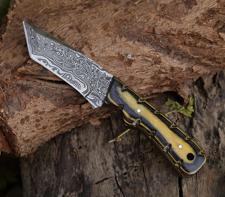 Marauder Damascus Tanto Knife with Pakkawood Handle - Shokunin USA