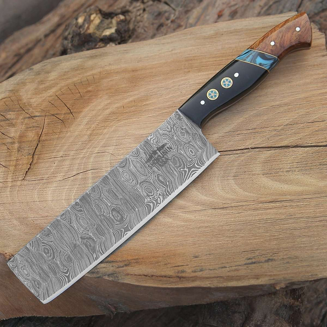 Mist Damascus Nakiri Knife with Rosewood &amp; Resin Handle - Shokunin USA