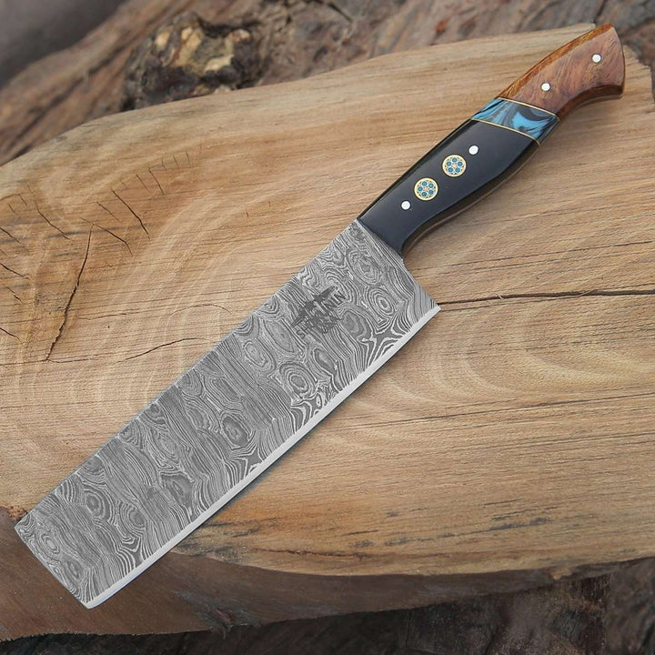 Mist Damascus Nakiri Knife with Rosewood &amp; Resin Handle - Shokunin USA