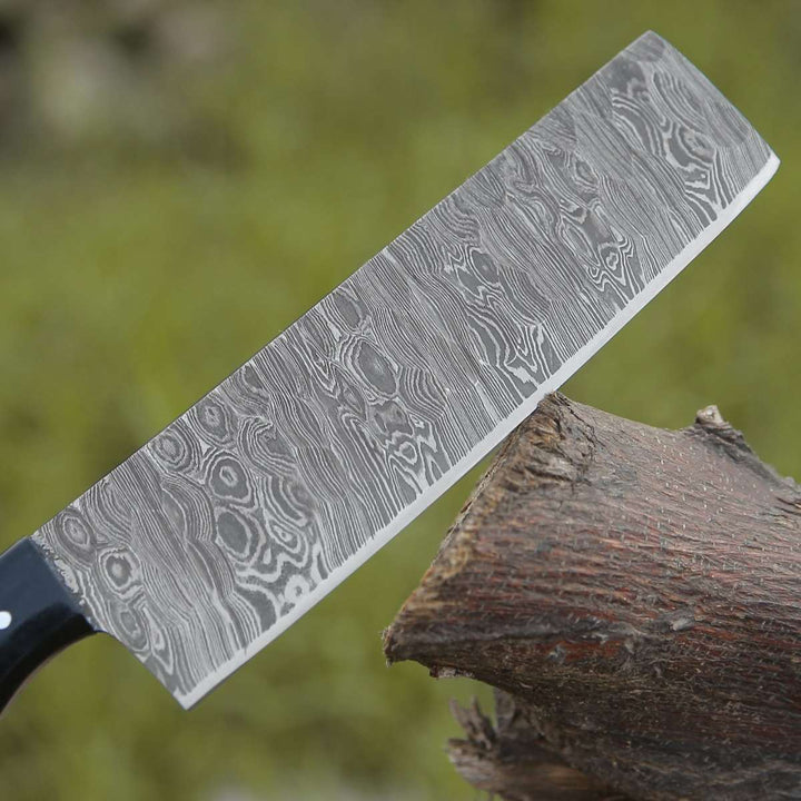 Mist Damascus Nakiri Knife with Rosewood &amp; Resin Handle - Shokunin USA