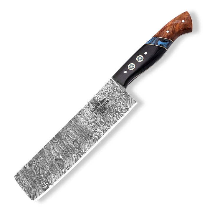 Mist Damascus Nakiri Knife with Rosewood &amp; Resin Handle - Shokunin USA