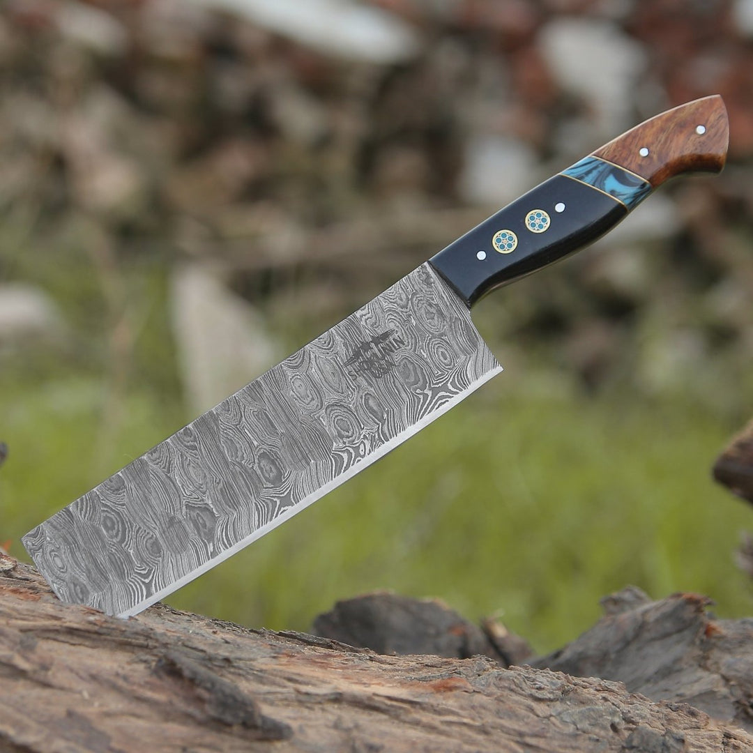 Mist Damascus Nakiri Knife with Rosewood &amp; Resin Handle - Shokunin USA