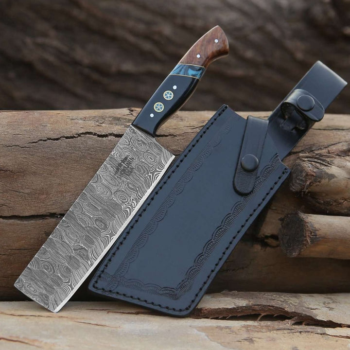 Mist Damascus Nakiri Knife with Rosewood &amp; Resin Handle - Shokunin USA