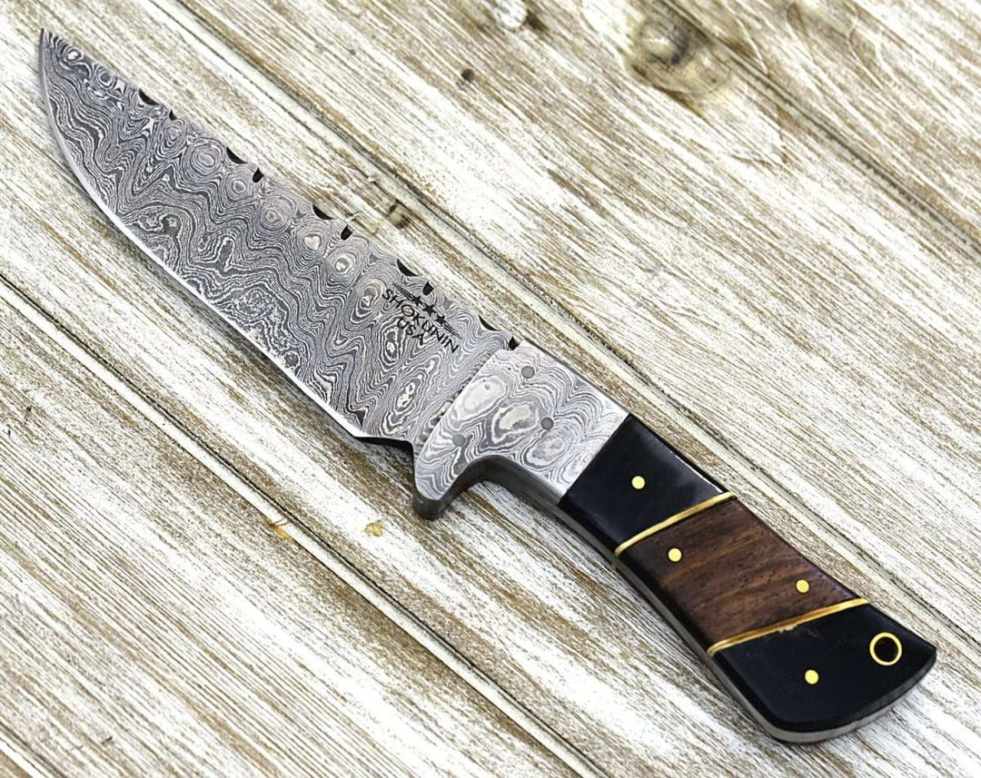 Damascus Knife - Momentum Damascus Knife with Horn &amp; Rosewood Handle - Shokunin USA