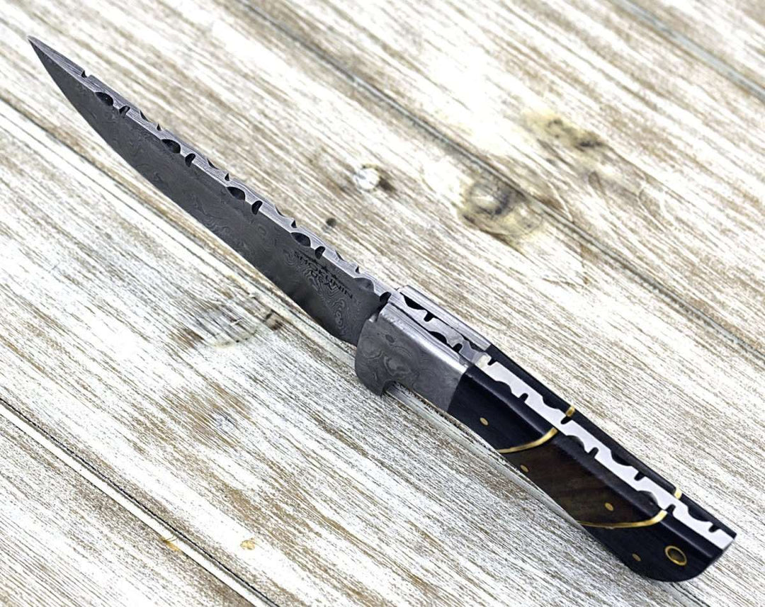 Damascus Knife - Momentum Damascus Knife with Horn &amp; Rosewood Handle - Shokunin USA