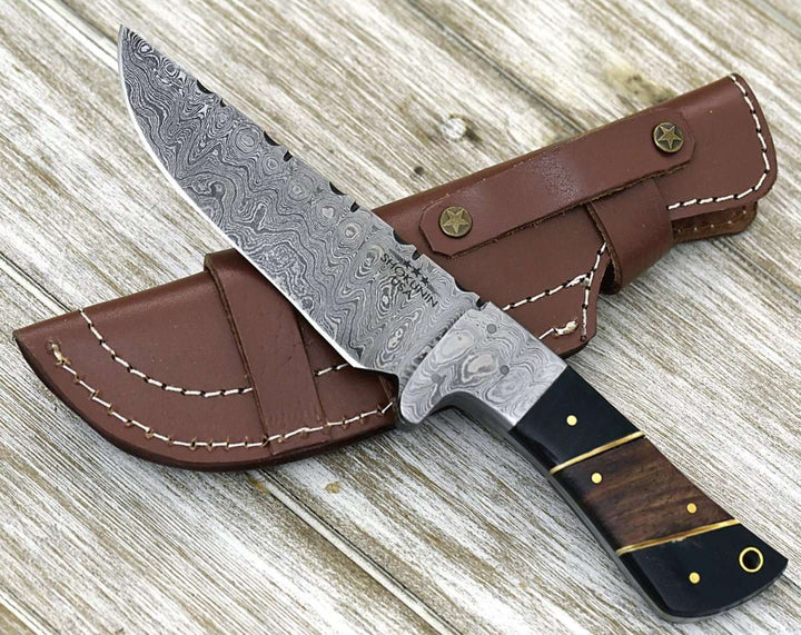 Damascus Knife - Momentum Damascus Knife with Horn &amp; Rosewood Handle - Shokunin USA