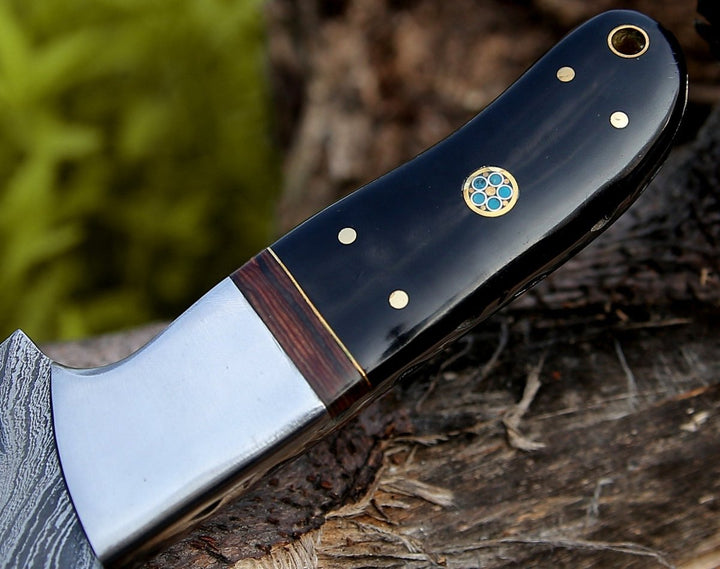 Nimbus Damascus Hutning Knife with Horn &amp; Rose Wood Handle - Shokunin USA